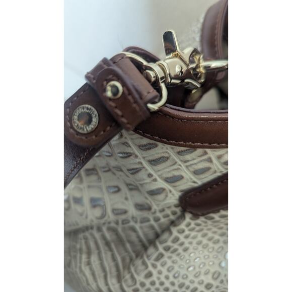 Brahmin beige and gold metallic snake print handbag purse shoulder bag - Picture 9 of 12